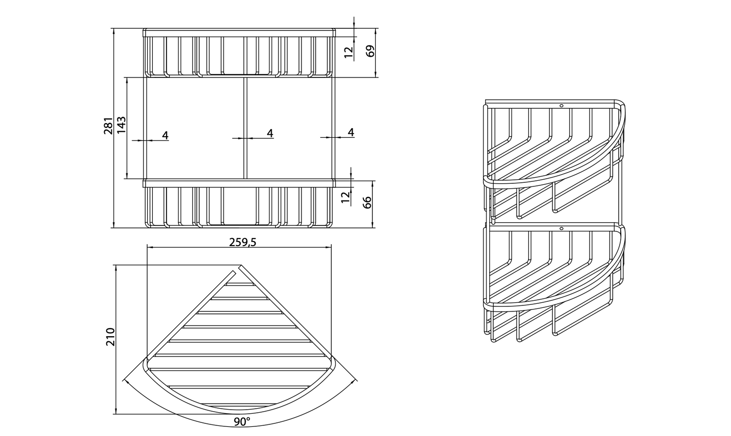 CORNER BASKET WITH TWO HEIGHTS